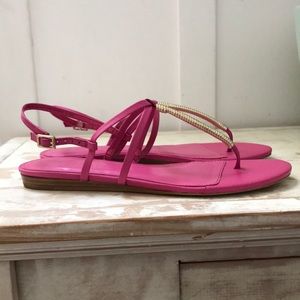 EUC Hot pink leather sandal flat strappy Vibrant size 8.5
